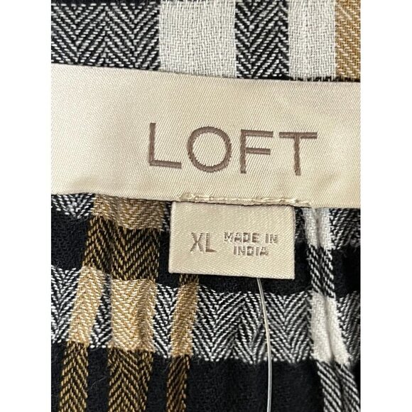 Loft Top Women XL Black V Neck Pullover Tan Plaid Tunic Country Concert Retro 80 - Picture 2 of 11